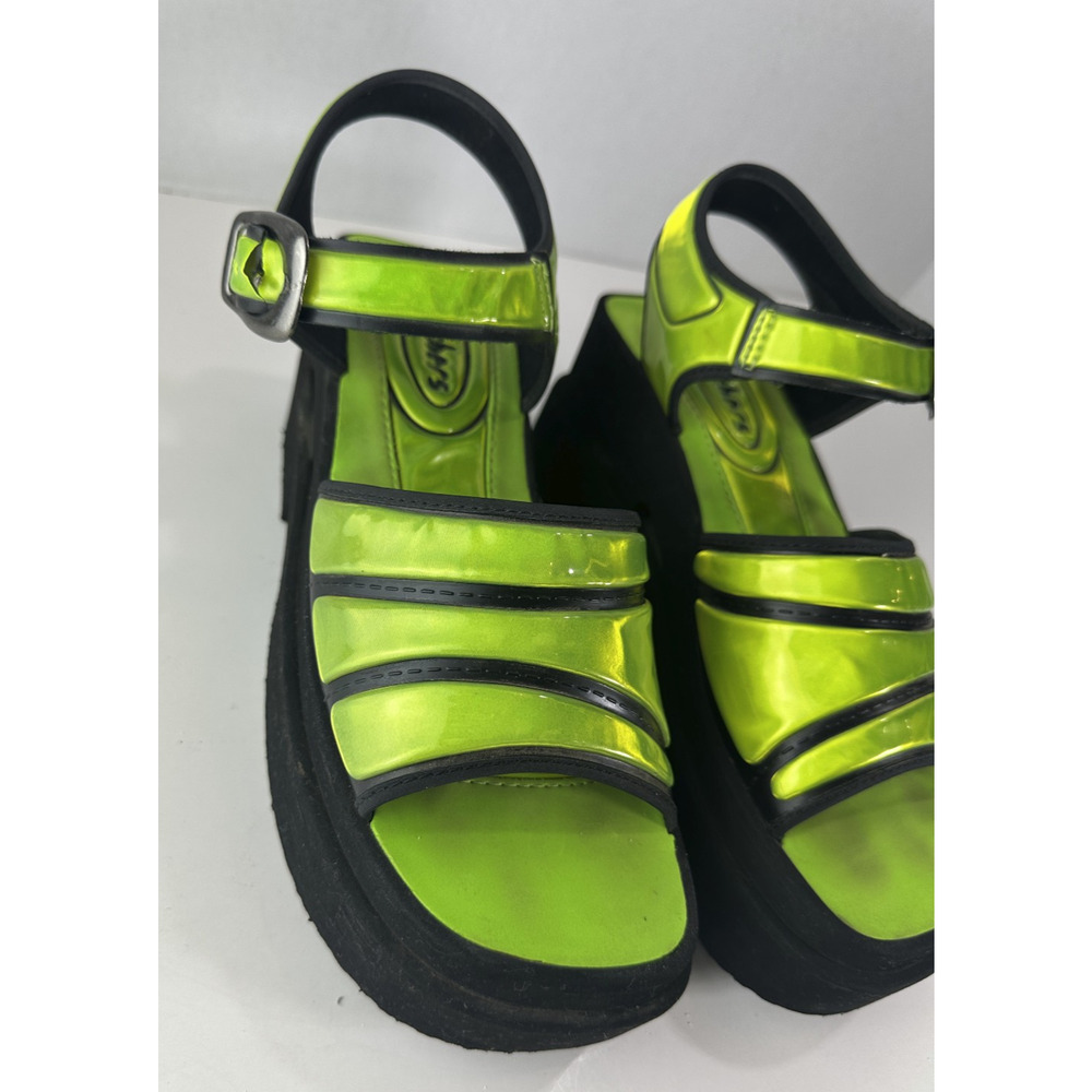 *Damaged* Rare Vtg 90s Skechers Platform Lime Green Chunky Sandals 10 Y2K Rave - Picture 2 of 16